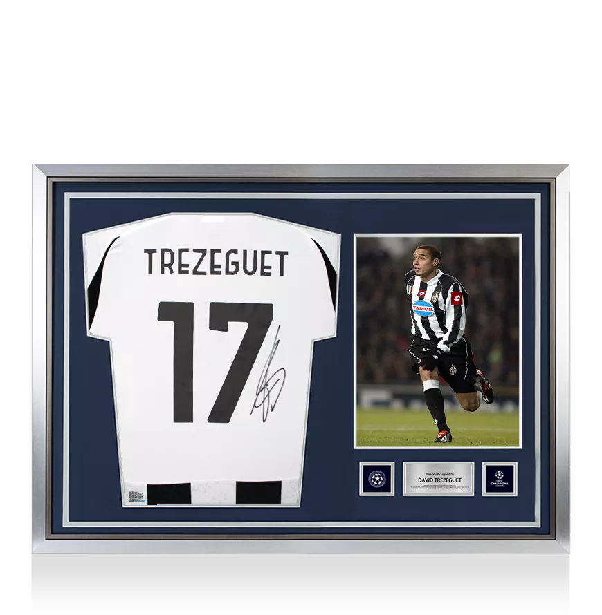 David Trezeguet Official UEFA Champions League Back Signed and Hero Framed Juventus 2024-25 Home Shirt with Fan Style Numbers