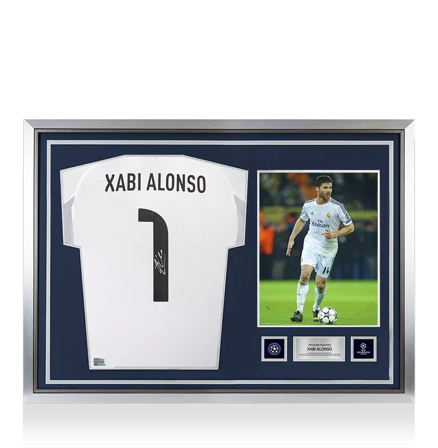 Xabi Alonso Official UEFA Champions League Back Signed and Hero Framed Real Madrid 2025-26 Home Shirt with Fan Style Number