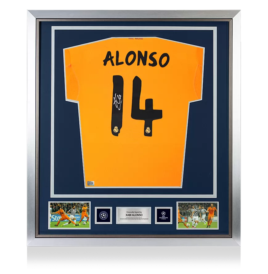Xabi Alonso Official UEFA Champions League Back Signed and Framed Real Madrid 2013-14 Third Shirt