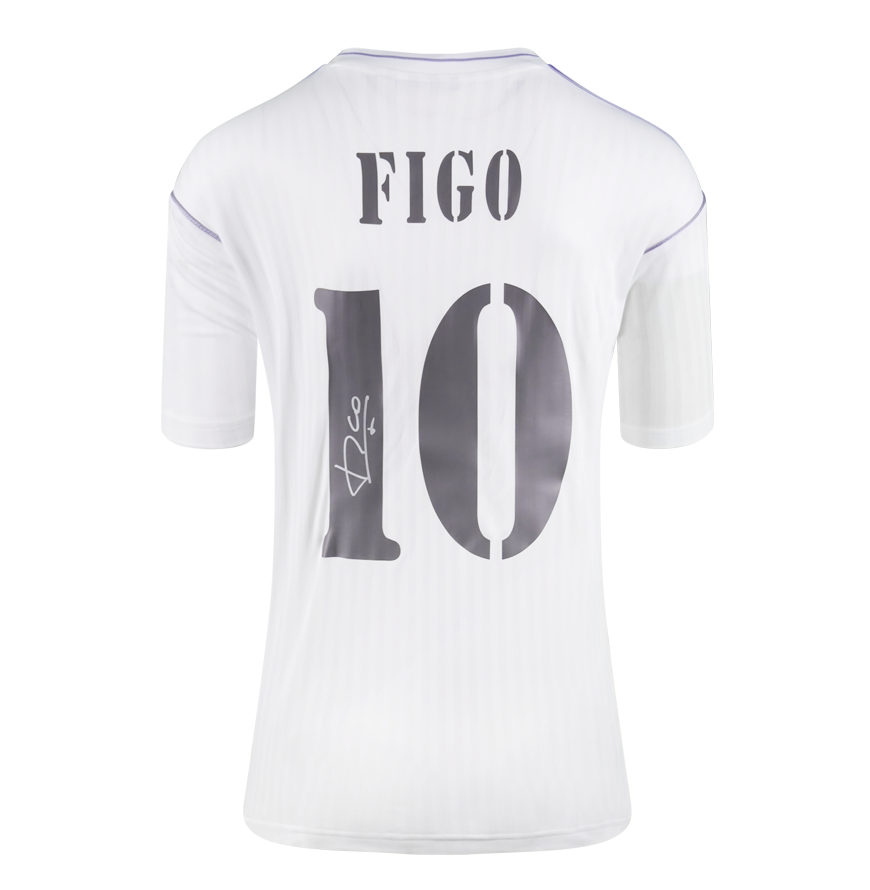 Luis Figo Official UEFA Champions League Back Signed and Hero Framed Real Madrid Terrace Shirt