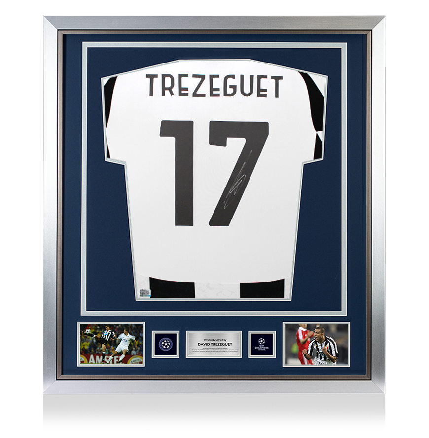 David Trezeguet Official UEFA Champions League Back Signed and Framed Juventus 2024-25 Home Shirt with Fan Style Numbers