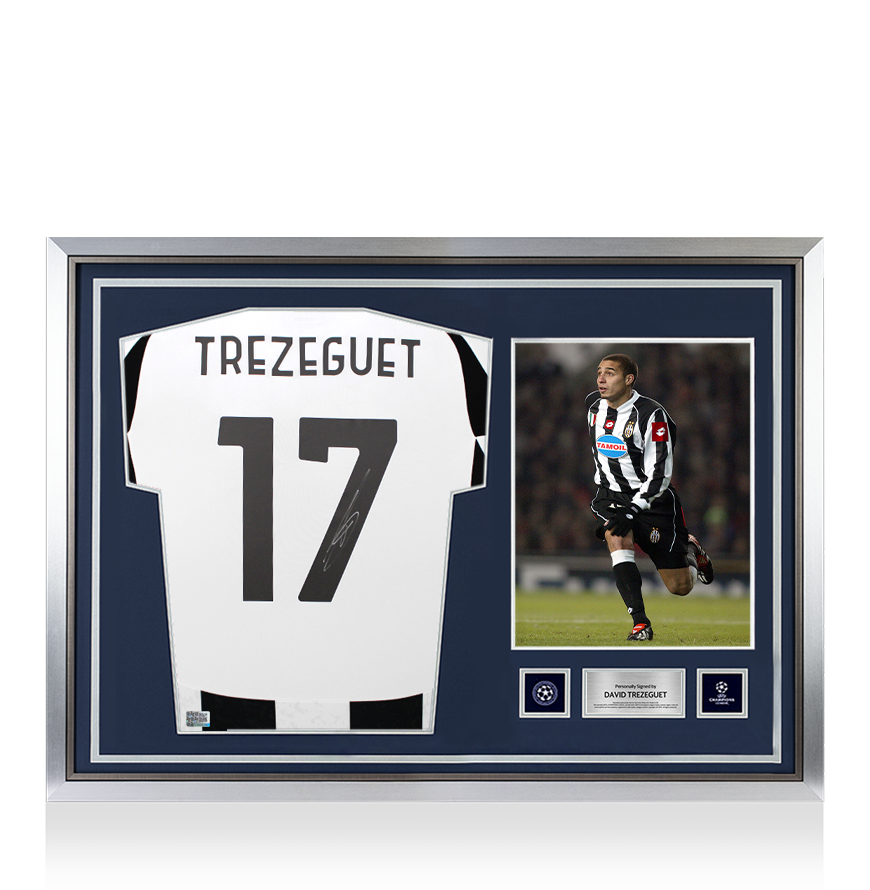 David Trezeguet Official UEFA Champions League Back Signed and Hero Framed Juventus 2024-25 Home Shirt with Fan Style Numbers