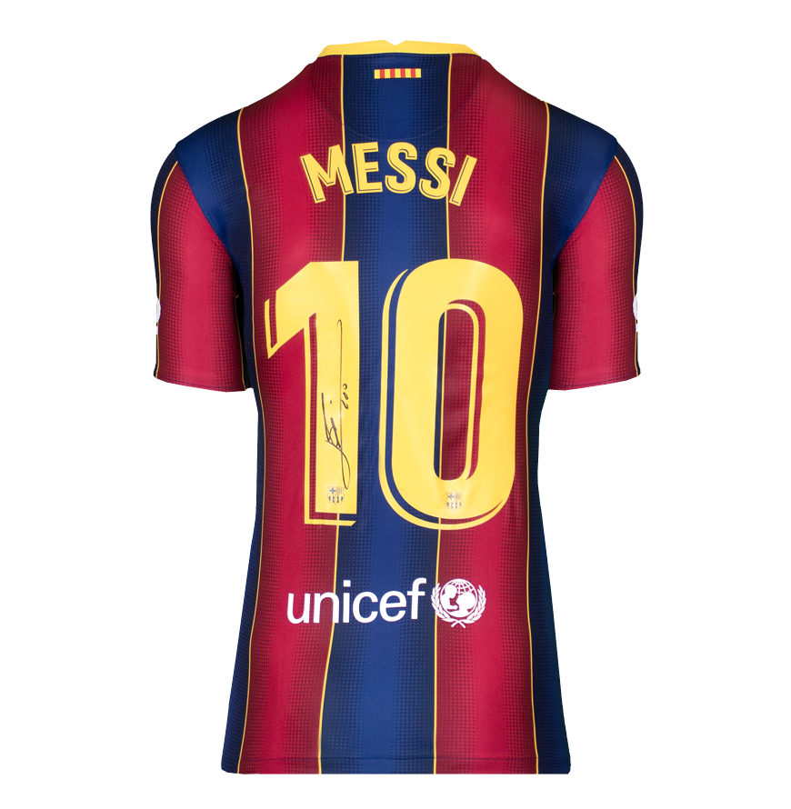 Lionel Messi Official UEFA Champions League Back Signed and Hero Framed FC Barcelona 2020-21 Home Shirt