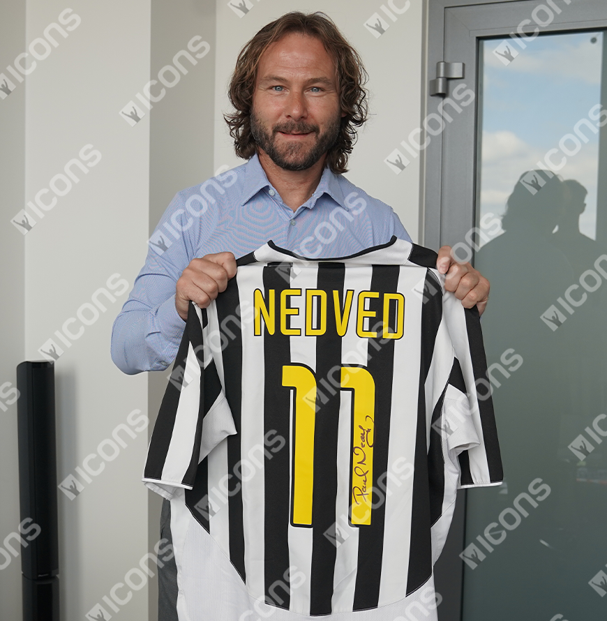 Pavel Nedved Official UEFA Champions League Back Signed and Framed Juventus 2003-04 Home Shirt
