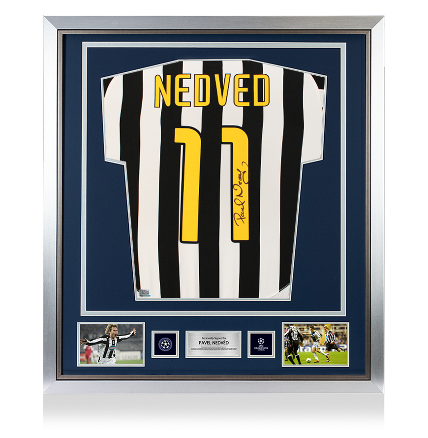 Pavel Nedved Official UEFA Champions League Back Signed and Framed Juventus 2003-04 Home Shirt