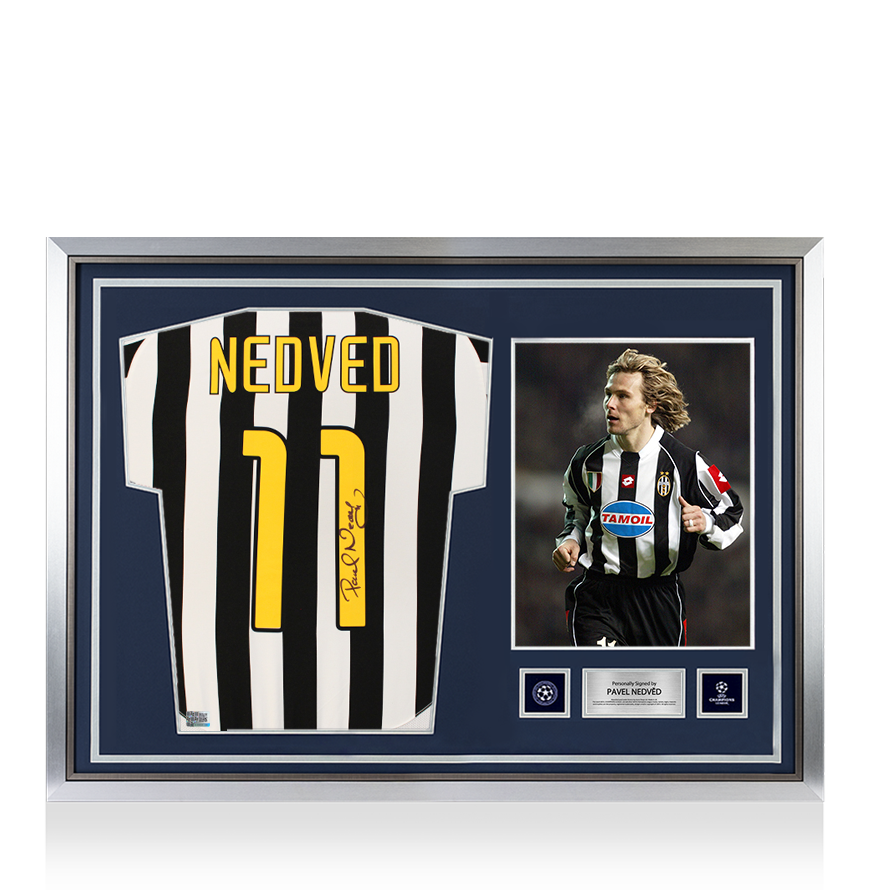 Pavel Nedved Official UEFA Champions League Back Signed and Hero Framed Juventus 2003-04 Home Shirt