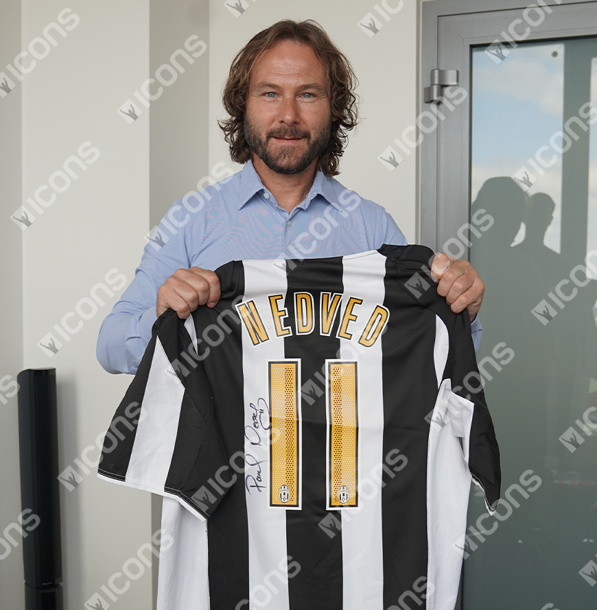 Pavel Nedved Official UEFA Champions League Back Signed and Hero Framed Juventus 2004-05 Home Shirt