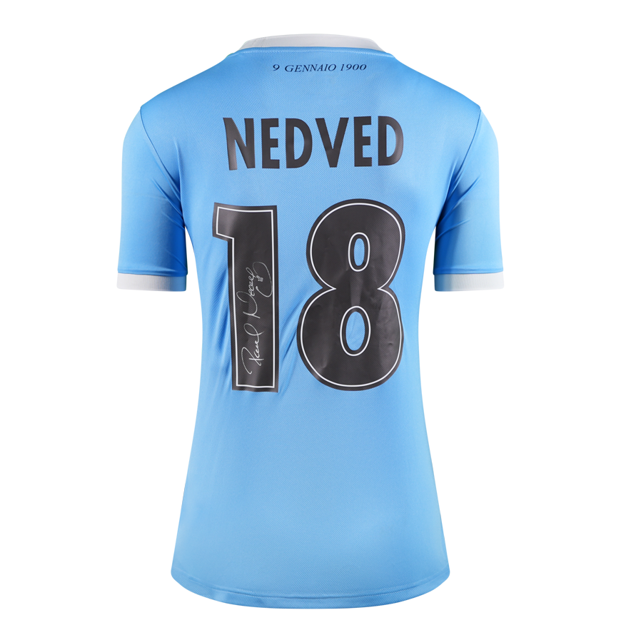 Pavel Nedved Official UEFA Champions League Back Signed and Hero Framed SS Lazio 2025-26 Home Shirt with Fan Style Numbers