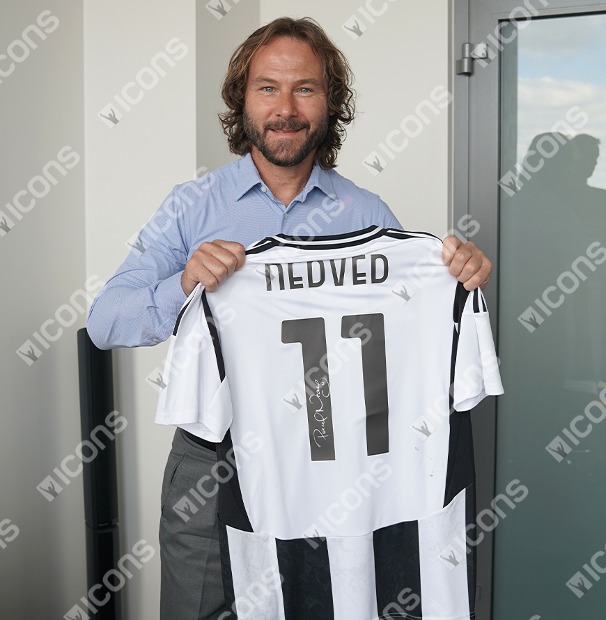 Pavel Nedved Official UEFA Champions League Back Signed and Hero Framed Juventus 2024-25 Home Shirt with Fan Style Numbers