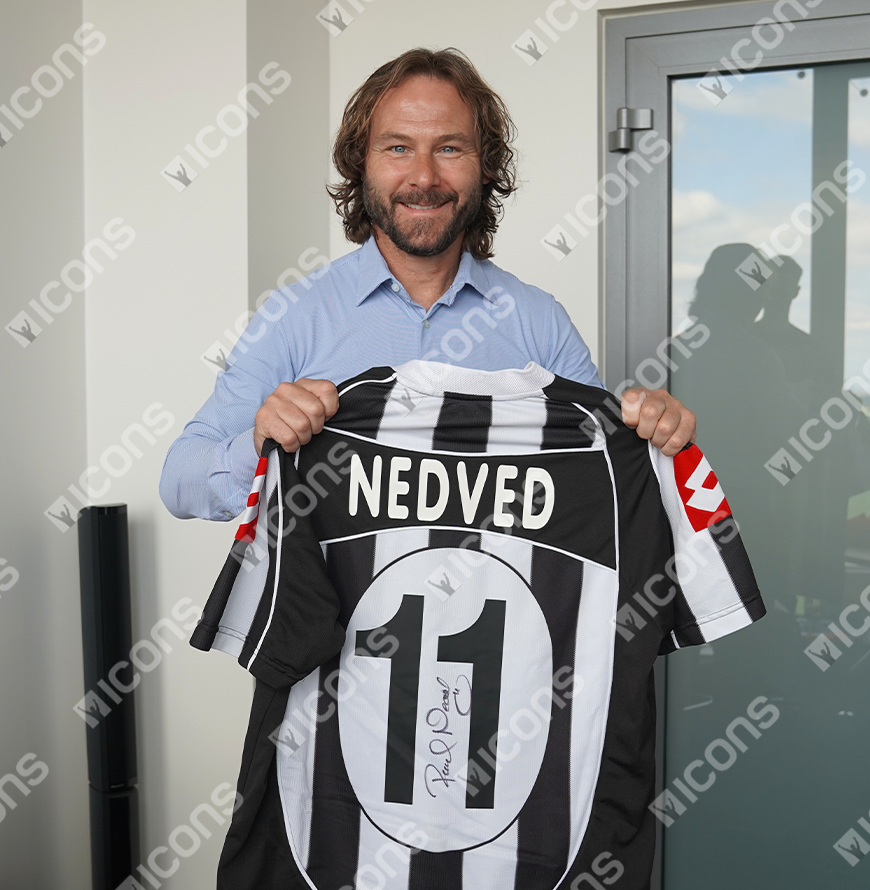 Pavel Nedved Official UEFA Champions League Back Signed and Framed Juventus 2002-03 Home Shirt
