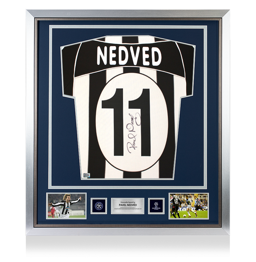 Pavel Nedved Official UEFA Champions League Back Signed and Framed Juventus 2002-03 Home Shirt