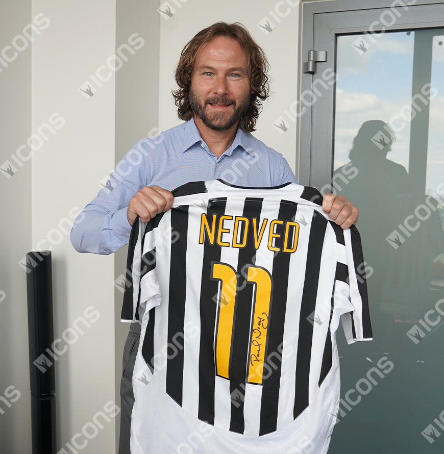 Pavel Nedved Official UEFA Champions League Back Signed and Framed Juventus 2003-04 Home Shirt