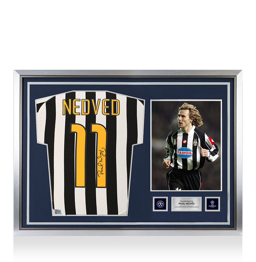Pavel Nedved Official UEFA Champions League Back Signed and Hero Framed Juventus 2003-04 Home Shirt