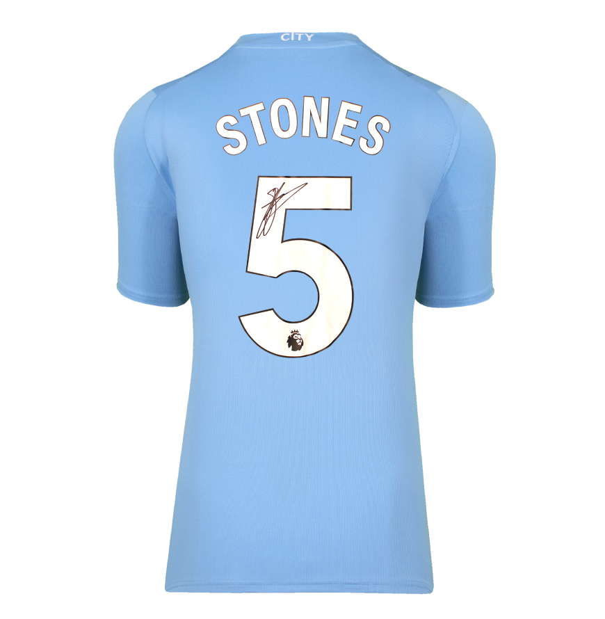 John Stones Official UEFA Champions League Back Signed and Framed Manchester City 2023-24 Home Shirt