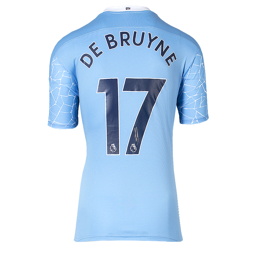 Kevin De Bruyne Official UEFA Champions League Back Signed and Framed Manchester City 2020-21 Home Shirt