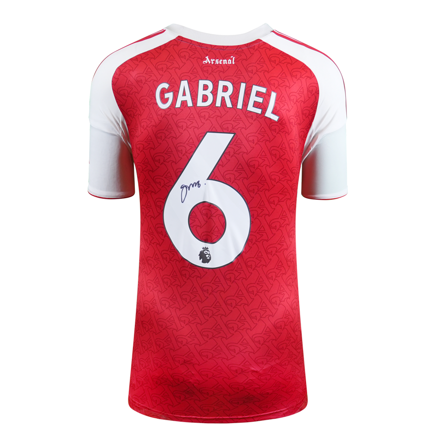 Gabriel Magalhães Official UEFA Champions League Back Signed and Framed Arsenal 2025-26 Home Shirt