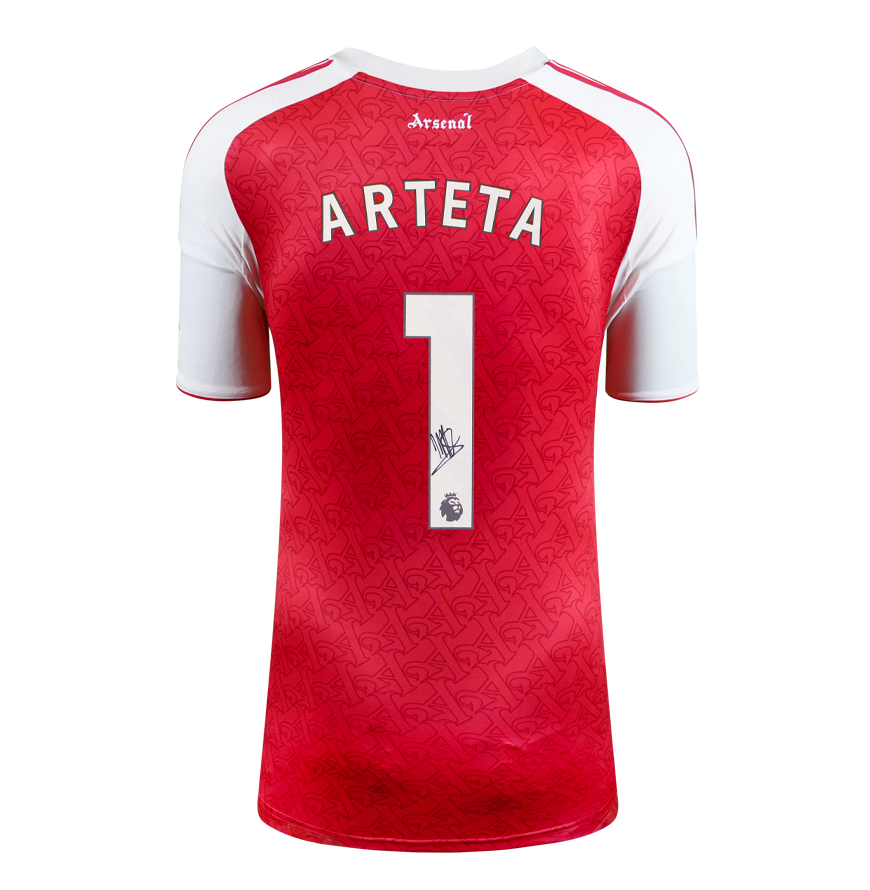 Mikel Arteta Official UEFA Champions League Back Signed and Framed Arsenal 2025-26 Home Shirt
