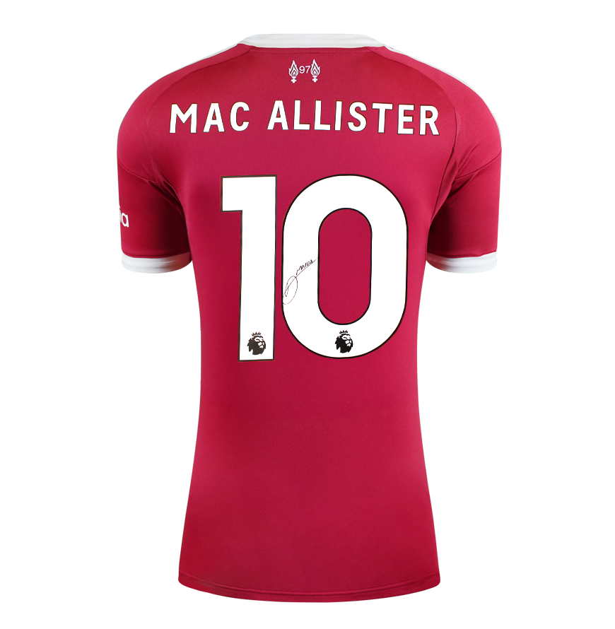 Alexis Mac Allister Official UEFA Champions League Back Signed and Framed Liverpool 2025-26 Home Shirt