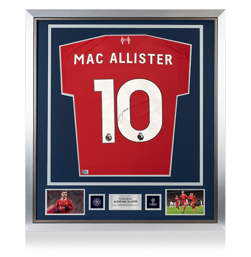 Alexis Mac Allister Official UEFA Champions League Back Signed and Framed Liverpool 2025-26 Home Shirt