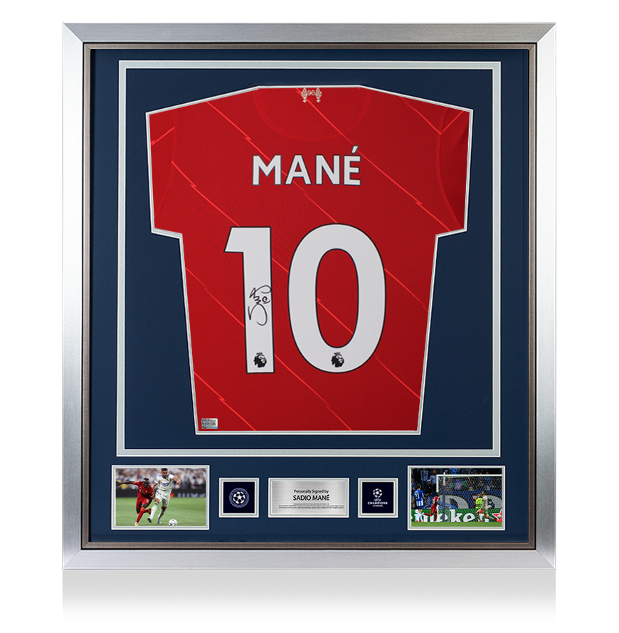 Sadio Mane Official UEFA Champions League Back Signed and Framed Liverpool 2021-22 Home Shirt
