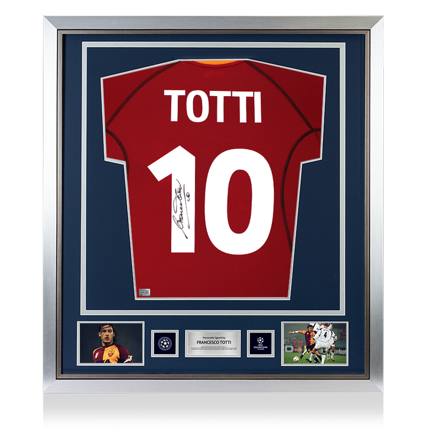 Francesco Totti Official UEFA Champions League Back Signed and Framed AS Roma 2001-02 Home Shirt