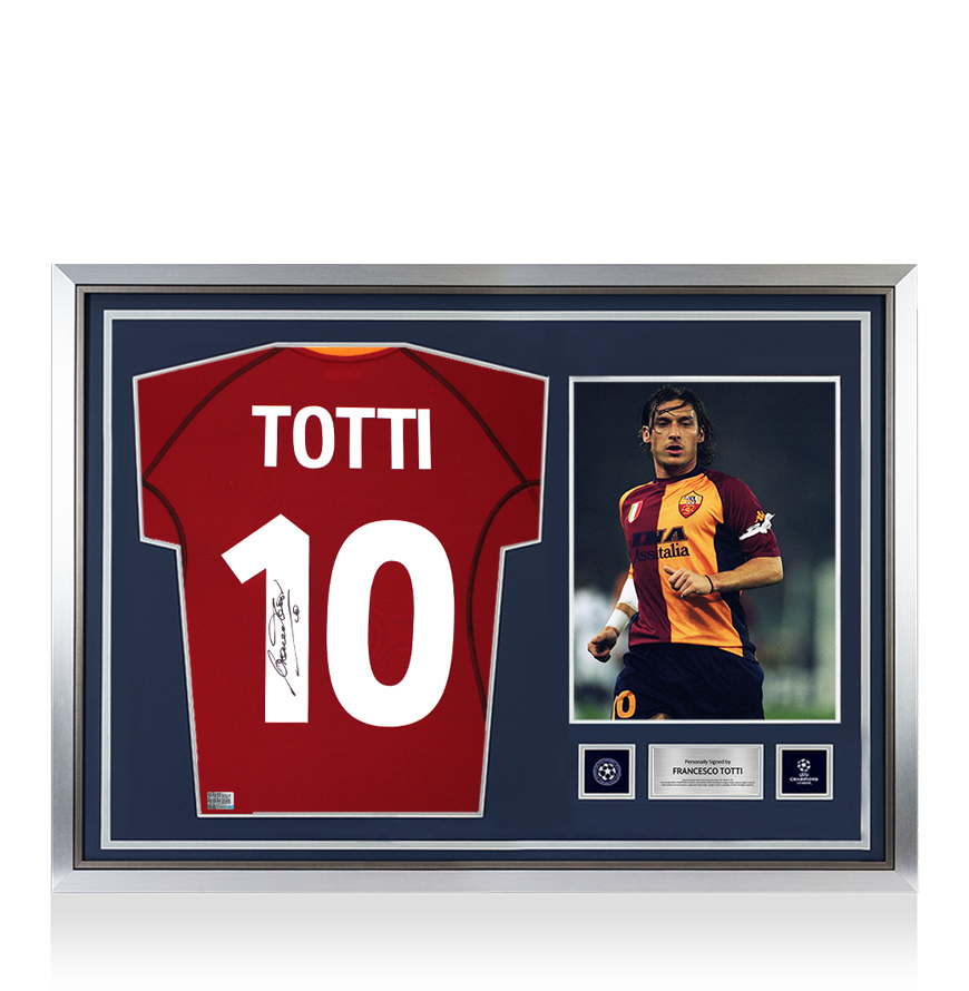 Francesco Totti Official UEFA Champions League Back Signed and Hero Framed AS Roma 2001-02 Home Shirt