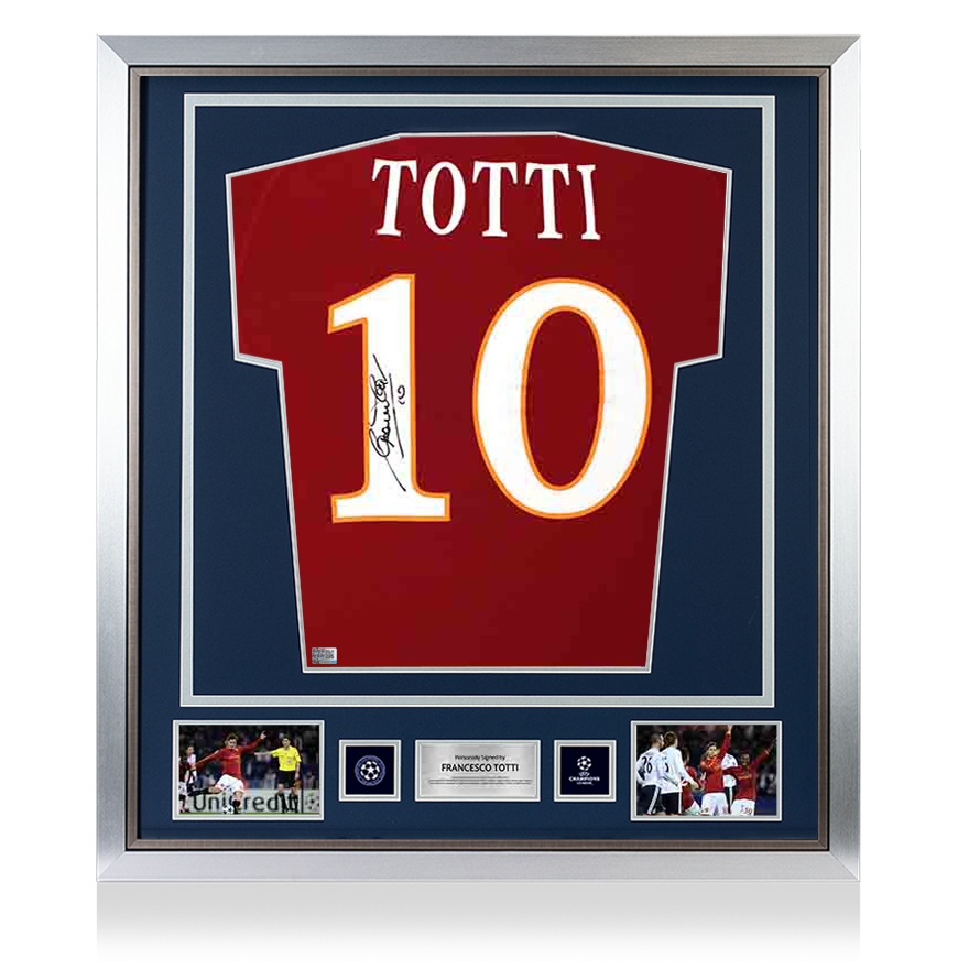 Francesco Totti Official UEFA Champions League Back Signed and Framed AS Roma 2010-11 Home Shirt