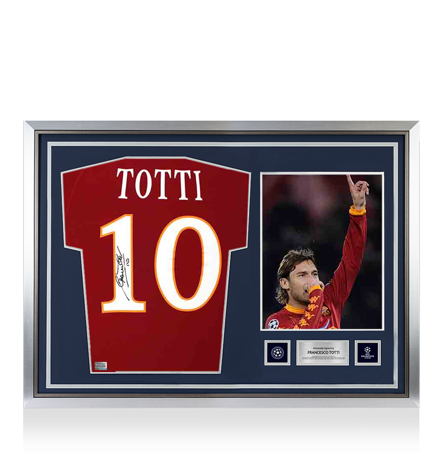 Francesco Totti Official UEFA Champions League Back Signed and Hero Framed AS Roma 2010-11 Home Shirt
