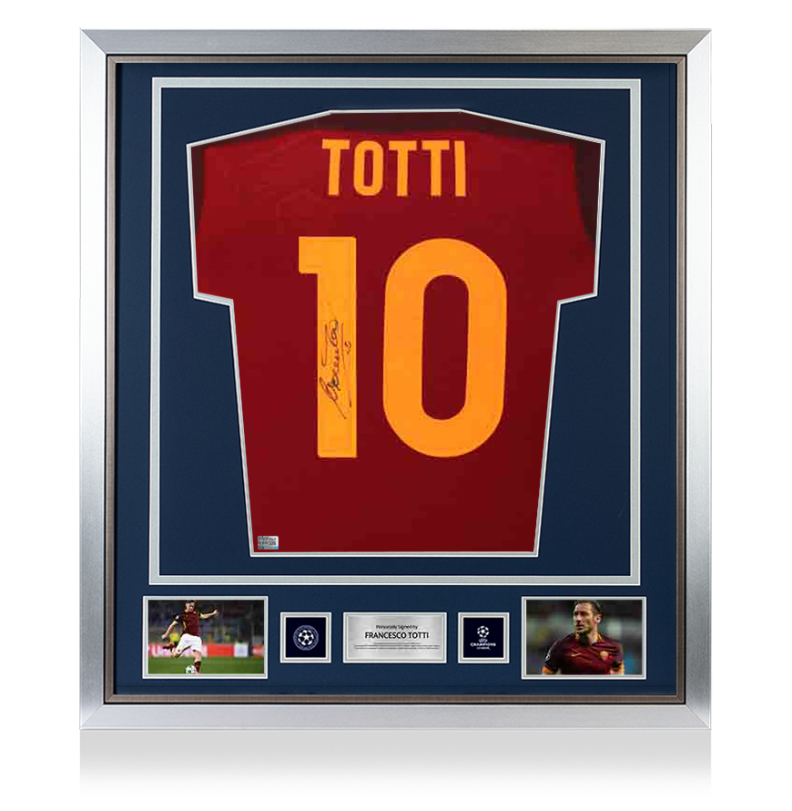 Francesco Totti Official UEFA Champions League Back Signed and Framed AS Roma 2015-16 Home Shirt
