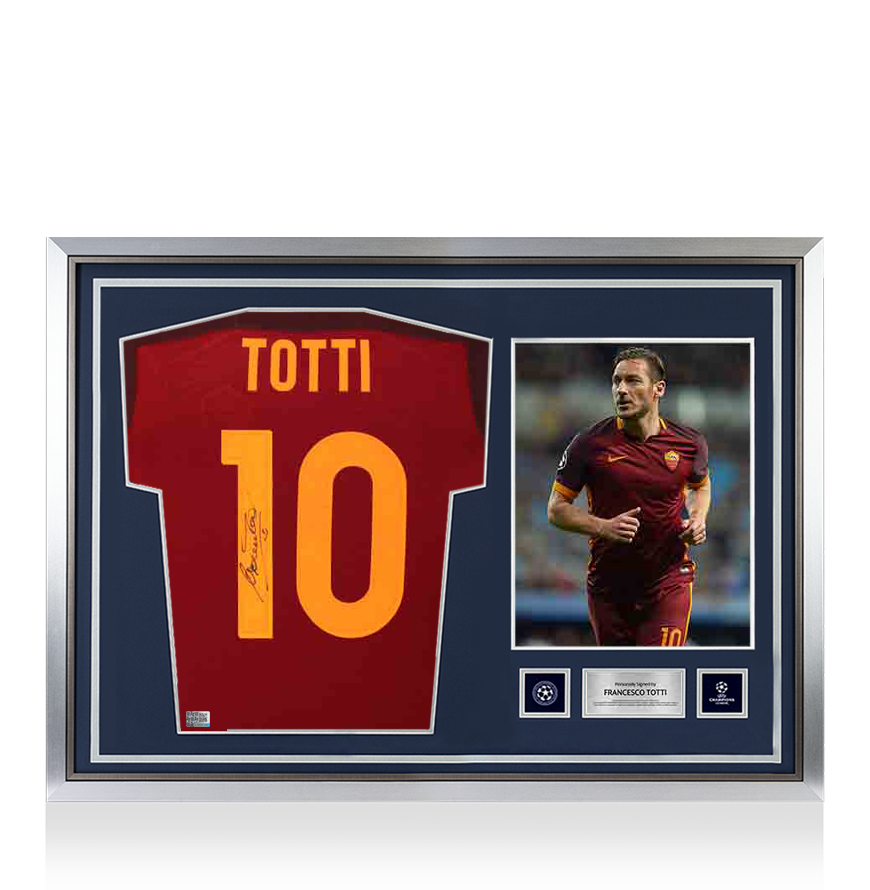 Francesco Totti Official UEFA Champions League Back Signed and Hero Framed AS Roma 2015-16 Home Shirt