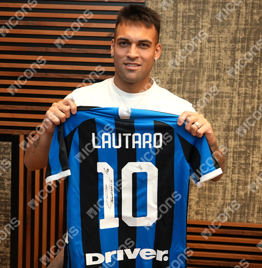 Lautaro Martinez Official UEFA Champions League Back Signed and Hero Framed Inter Milan 2019-20 Home Shirt with Fan Style Number