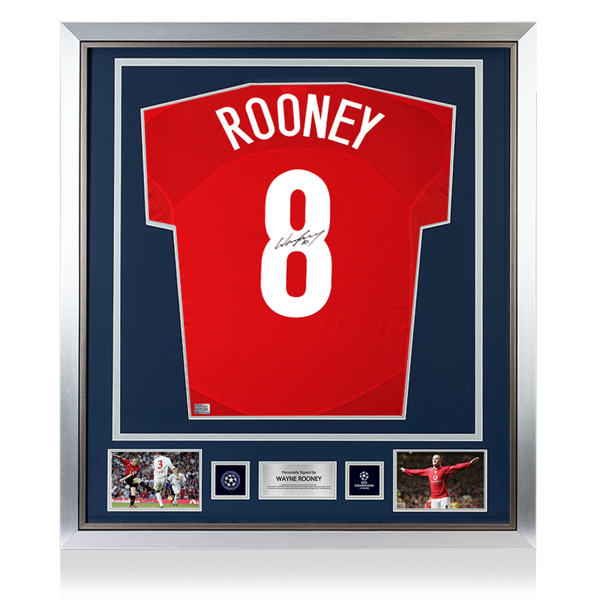 Wayne Rooney Official UEFA Champions League Back Signed and Framed Manchester United 2004-06 Home Shirt