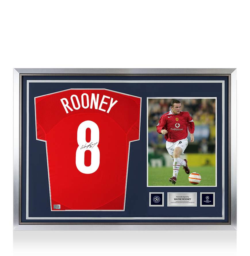 Wayne Rooney Official UEFA Champions League Back Signed and Hero Framed Manchester United 2004-06 Home Shirt
