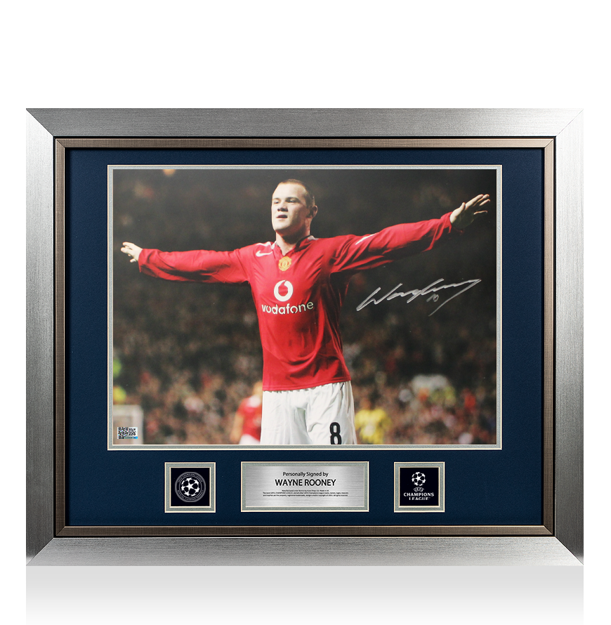 Wayne Rooney Official UEFA Champions League Signed and Framed Manchester United Photo: UEFA Champions League Debut Hattrick