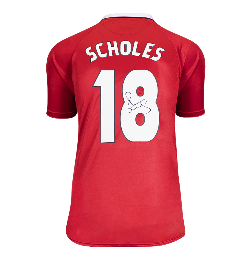 Paul Scholes Official UEFA Champions League Back Signed and Framed Manchester United 1999 UEFA Champions League Shirt
