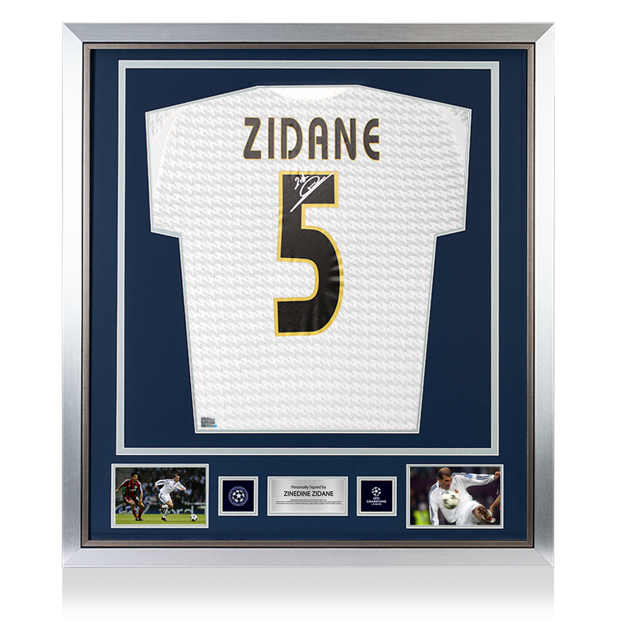Zinedine Zidane Official UEFA Champions League Back Signed and Framed Real Madrid 2024-25 Home Shirt with Fan Style Number