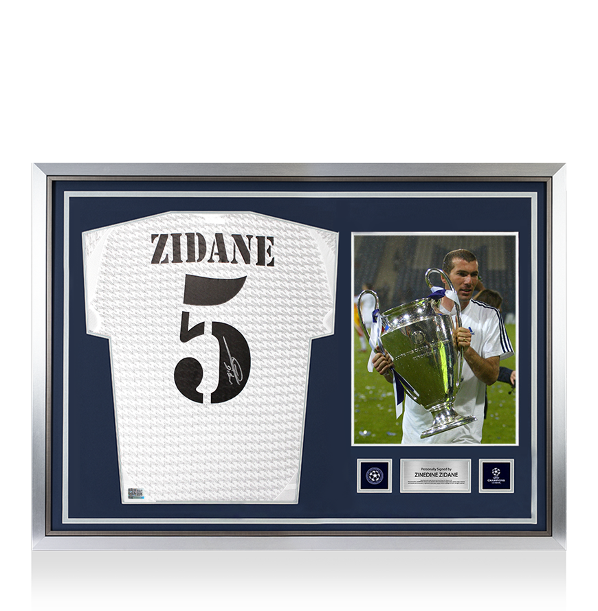Zinedine Zidane Official UEFA Champions League Back Signed and Hero Framed Real Madrid 2024-25 Home Shirt with Fan Style Number