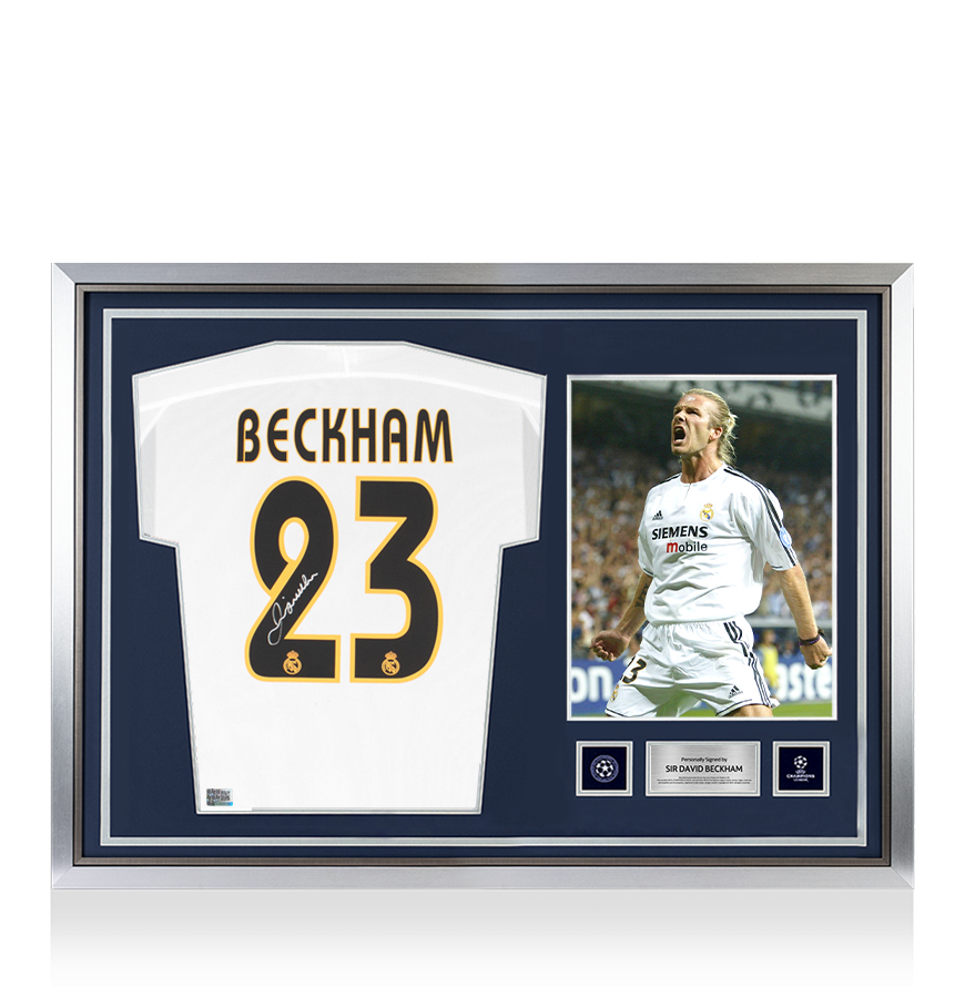 David Beckham Official UEFA Champions League Back Signed and Hero Framed Real Madrid 2003-04 Home Shirt