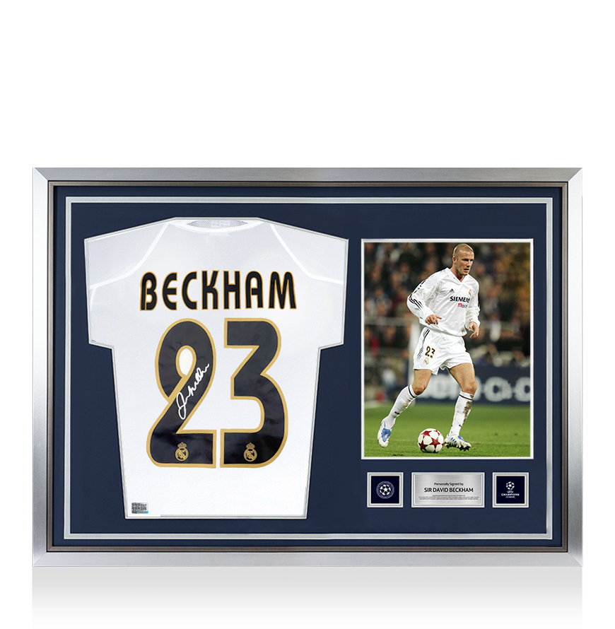 David Beckham Official UEFA Champions League Back Signed and Hero Framed Real Madrid 2004-05 Home Shirt