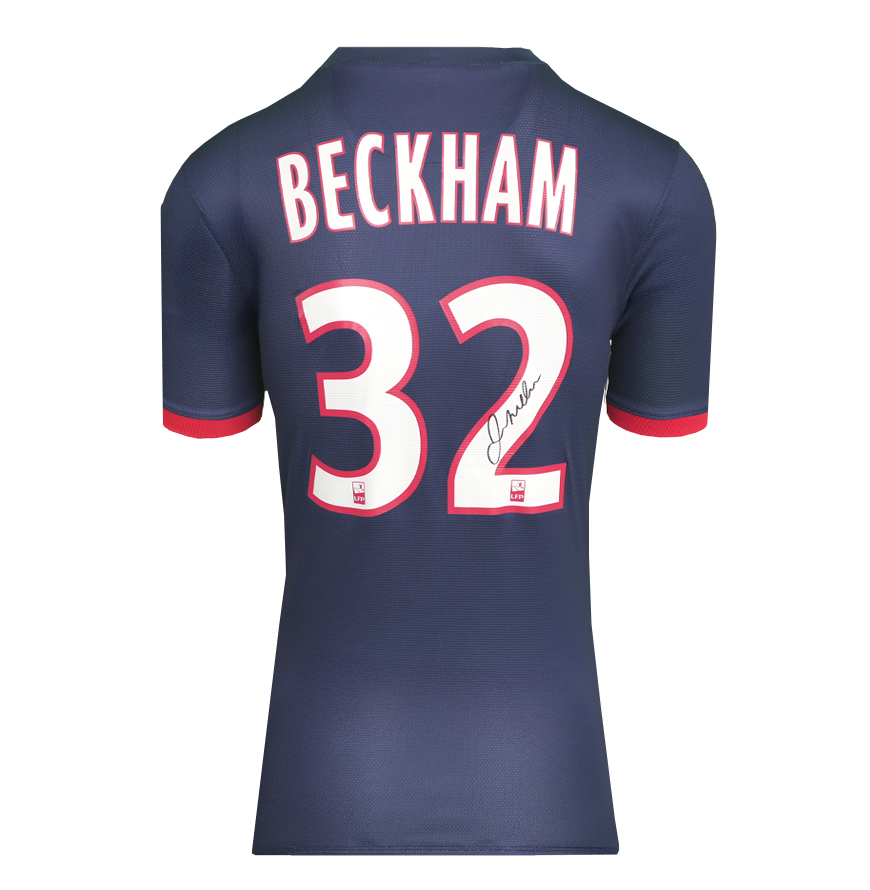 David Beckham Official UEFA Champions League Back Signed and Hero Framed Paris Saint-Germain 2013-14 Home Shirt
