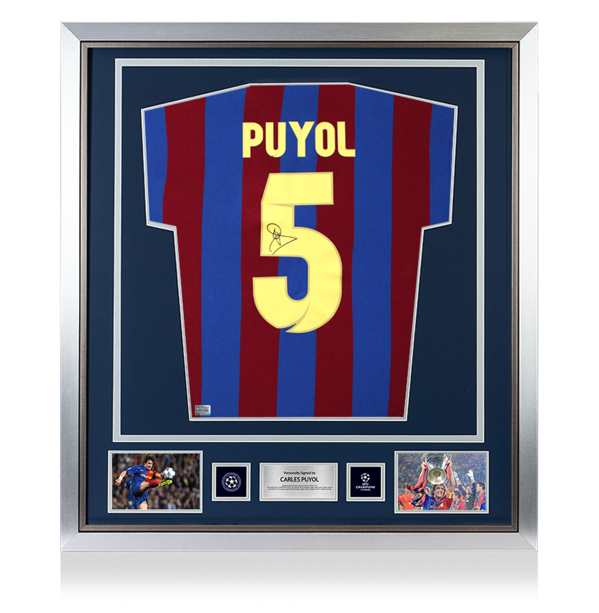 Carles Puyol Official UEFA Champions League Back Signed and Framed FC Barcelona Retro Captain's Home Shirt
