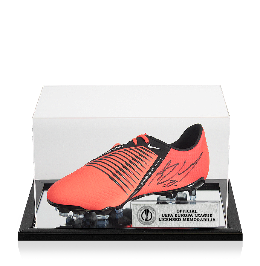 Kevin Volland Official UEFA Europa League Signed Red and Black Nike Phantom Venom Boot In Acrylic Case