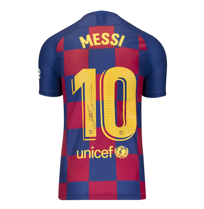 Lionel Messi Official UEFA Champions League Back Signed and Framed FC Barcelona 2019-20 Home Shirt
