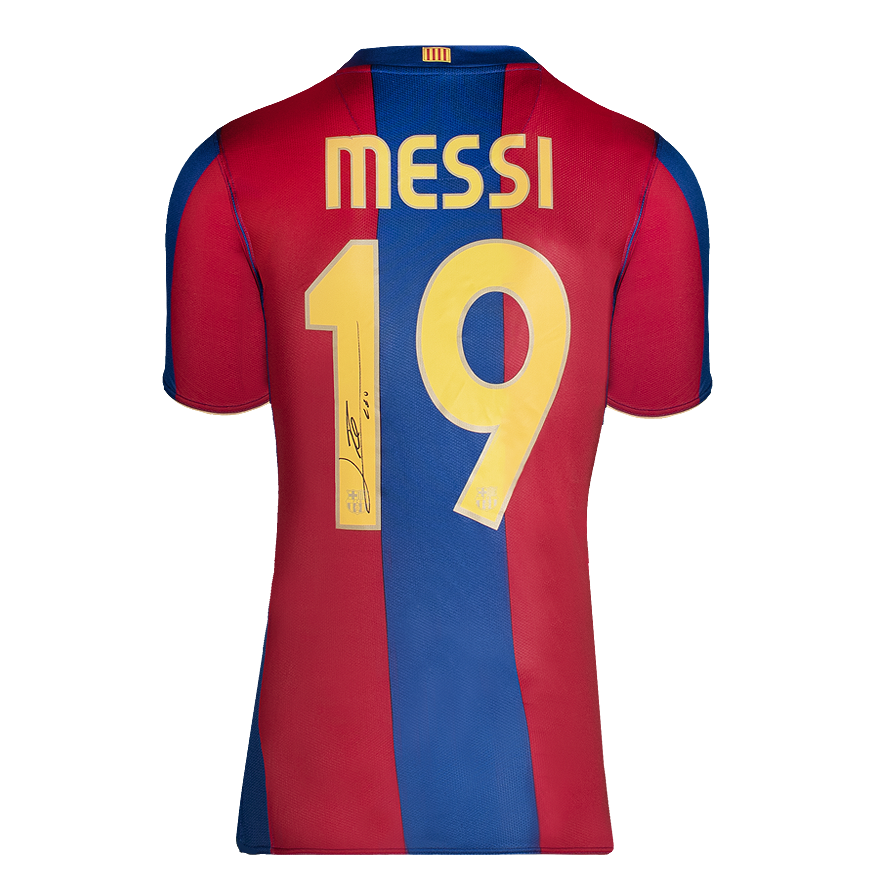 Lionel Messi Official UEFA Champions League Back Signed and Hero Framed FC Barcelona 2007-08 Home Shirt