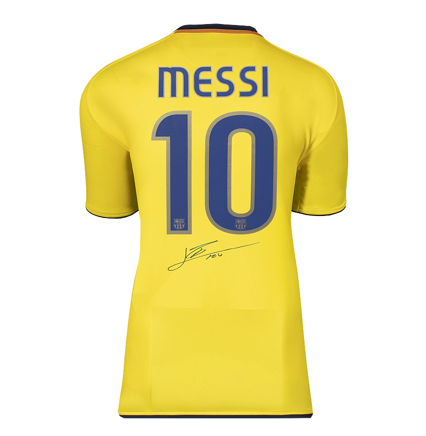Lionel Messi Official UEFA Champions League Back Signed and Hero Framed FC Barcelona 2008-10 Away Shirt