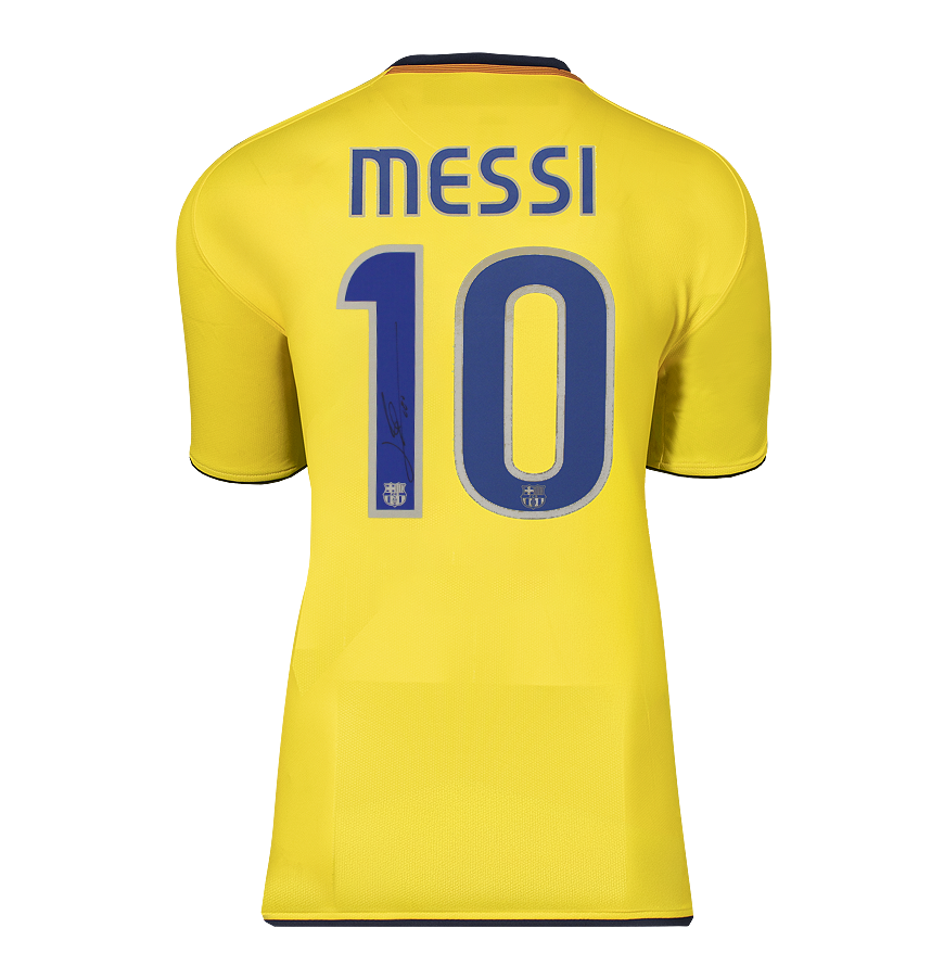 Lionel Messi Official UEFA Champions League Back Signed and Hero Framed FC Barcelona 2008-10 Away Shirt