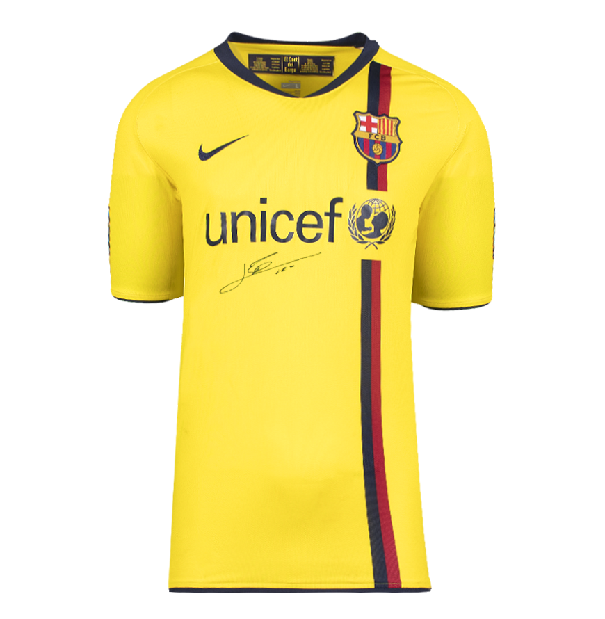 Lionel Messi Official UEFA Champions League Front Signed and Framed FC Barcelona 2008-10 Away Shirt