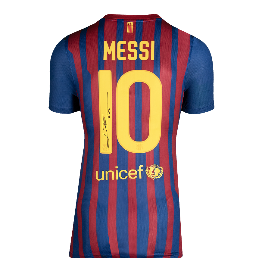 Lionel Messi Official UEFA Champions League Back Signed and Framed FC Barcelona 2011-12 Home Shirt