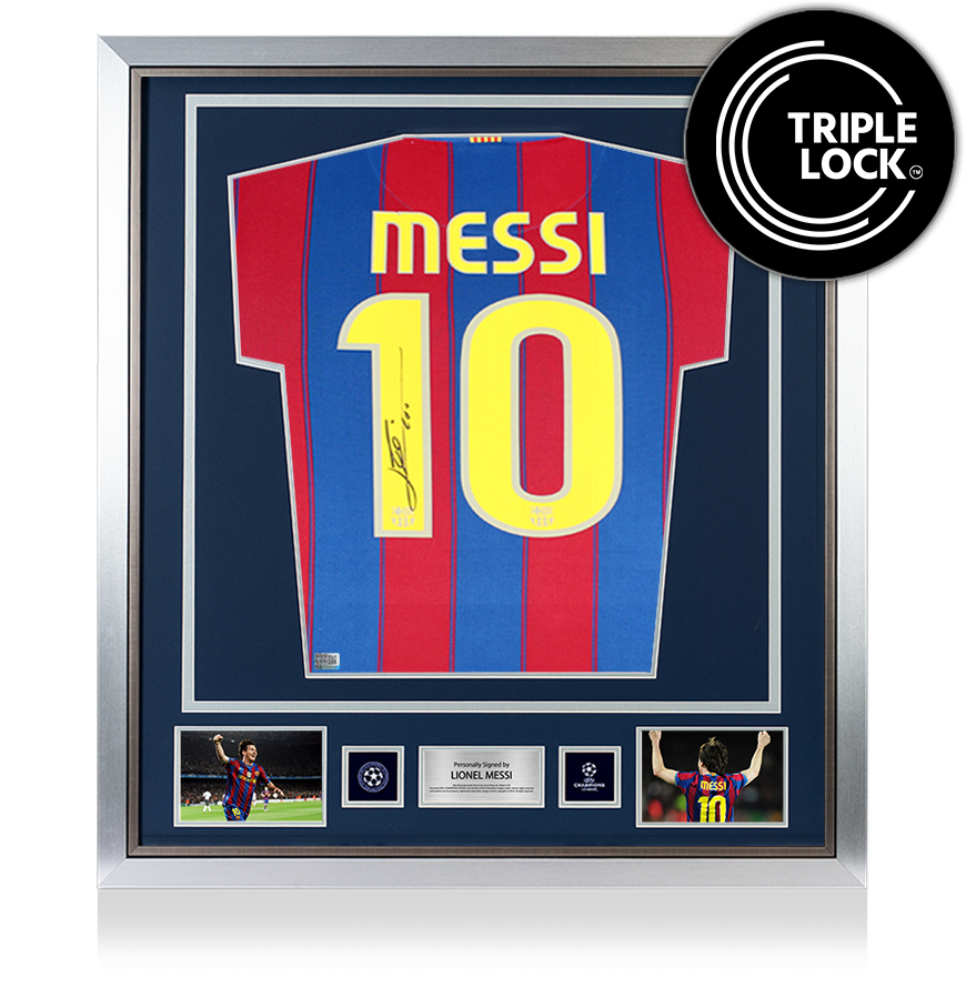 Lionel Messi Official UEFA Champions League Back Signed and Framed FC Barcelona 2009-10 Home Shirt