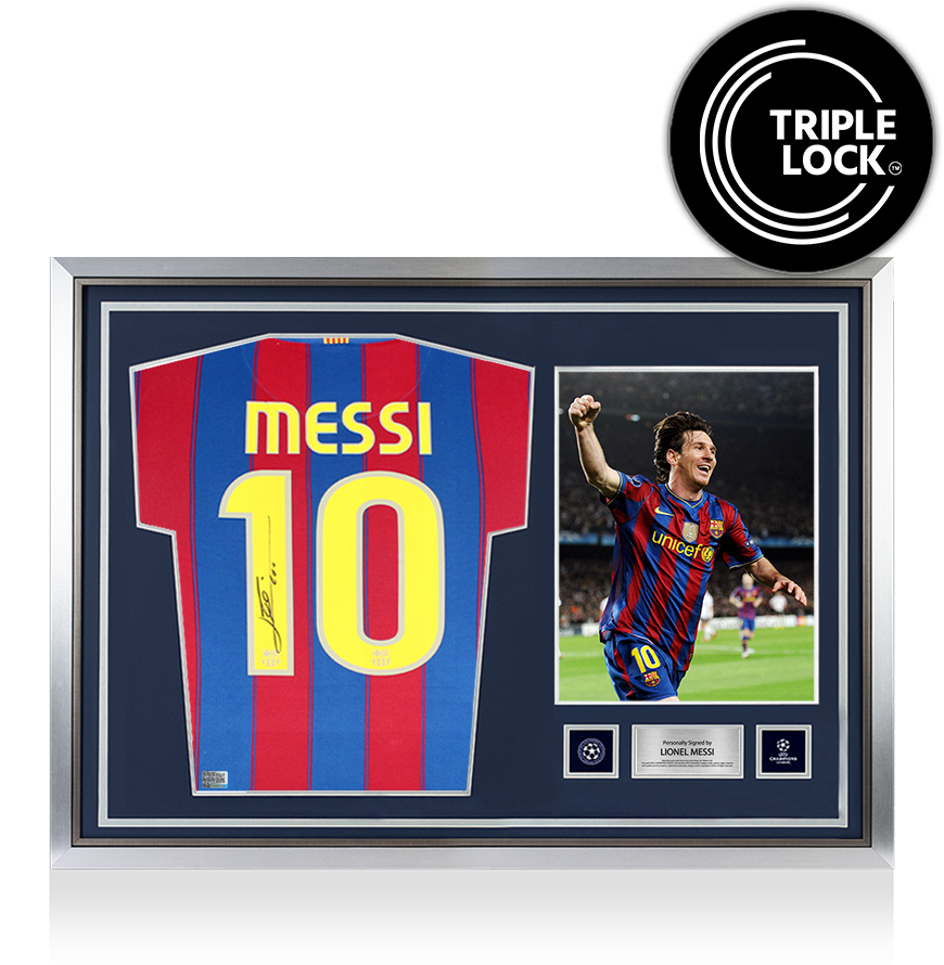 Lionel Messi Official UEFA Champions League Back Signed and Hero Framed FC Barcelona 2009-10 Home Shirt